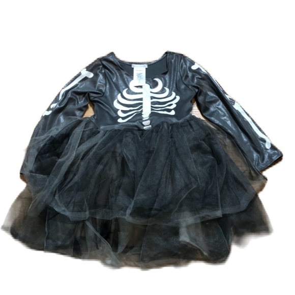 Pottery Barn Skeleton Dress Light Up Tulle Sz 4-6 Gray White Halloween Costume